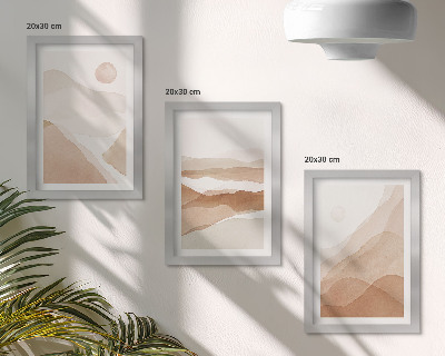 Juego de 3 cuadros decorativos Paisajes abstractos en tonos marrones y beige.