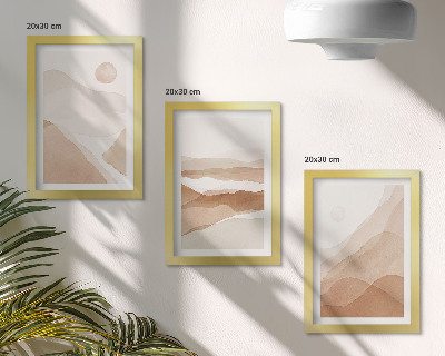 Juego de 3 cuadros decorativos Paisajes abstractos en tonos marrones y beige.