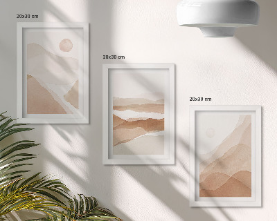 Juego de 3 cuadros decorativos Paisajes abstractos en tonos marrones y beige.