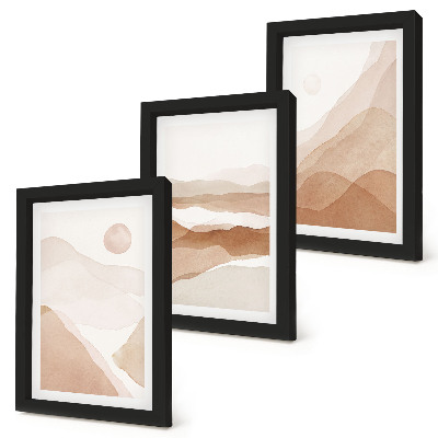 Juego de 3 cuadros decorativos Paisajes abstractos en tonos marrones y beige.