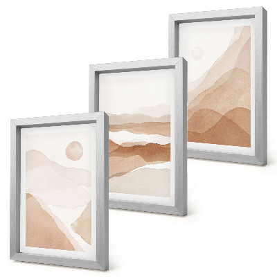 Juego de 3 cuadros decorativos Paisajes abstractos en tonos marrones y beige.