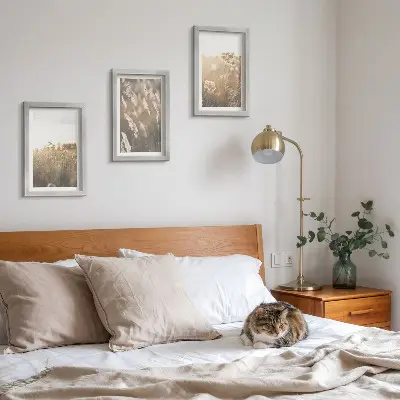 Juego de 3 cuadros decorativos paisaje con hierbas y flores en tonos cálidos