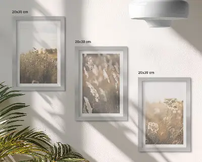 Juego de 3 cuadros decorativos paisaje con hierbas y flores en tonos cálidos