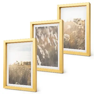 Juego de 3 cuadros decorativos paisaje con hierbas y flores en tonos cálidos