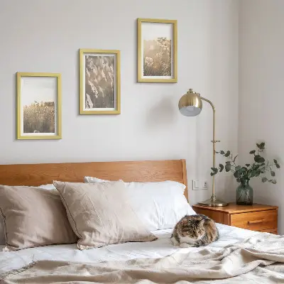 Juego de 3 cuadros decorativos paisaje con hierbas y flores en tonos cálidos