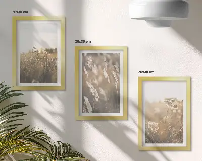 Juego de 3 cuadros decorativos paisaje con hierbas y flores en tonos cálidos