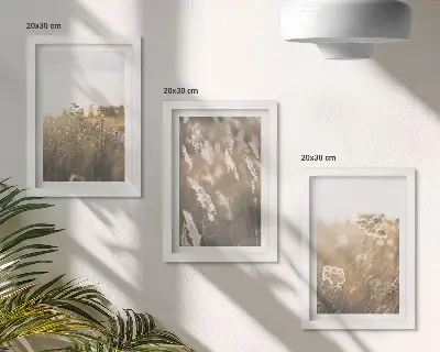 Juego de 3 cuadros decorativos paisaje con hierbas y flores en tonos cálidos