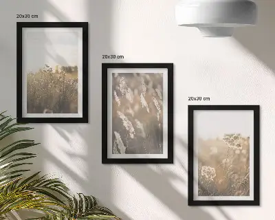 Juego de 3 cuadros decorativos paisaje con hierbas y flores en tonos cálidos