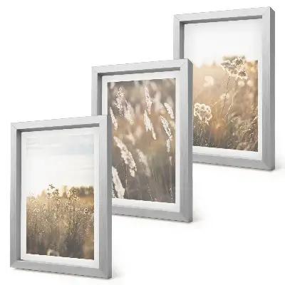 Juego de 3 cuadros decorativos paisaje con hierbas y flores en tonos cálidos
