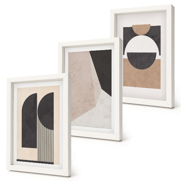 Juego de 3 cuadros decorativos Formas abstractas en tonos beige y marrón.