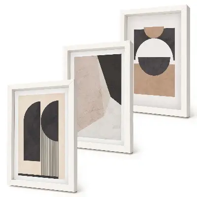 Juego de 3 cuadros decorativos con formas abstractas en tonos beige y marrón