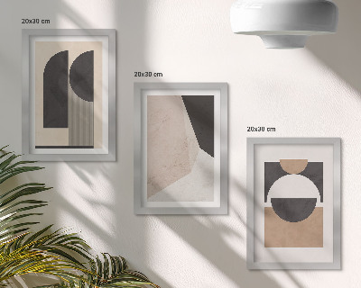 Juego de 3 cuadros decorativos Formas abstractas en tonos beige y marrón.