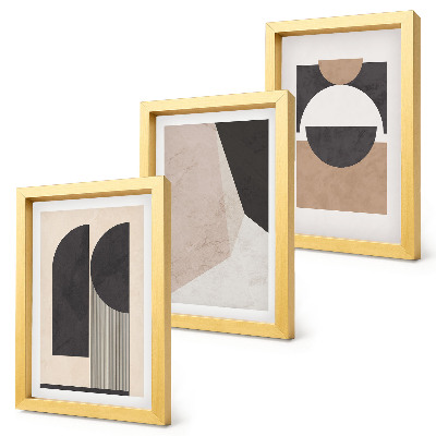 Juego de 3 cuadros decorativos Formas abstractas en tonos beige y marrón.