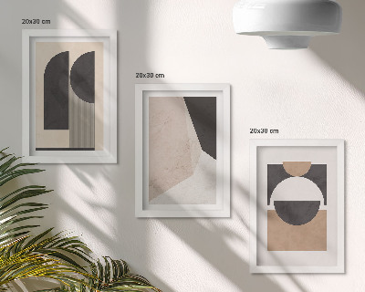 Juego de 3 cuadros decorativos Formas abstractas en tonos beige y marrón.