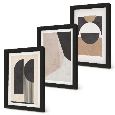 Juego de 3 cuadros decorativos Formas abstractas en tonos beige y marrón.