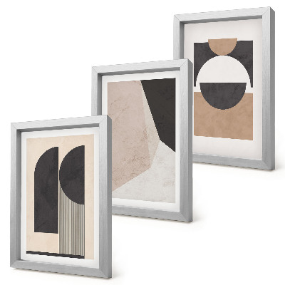 Juego de 3 cuadros decorativos Formas abstractas en tonos beige y marrón.