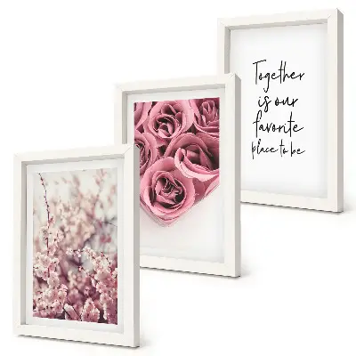 Juego de 3 cuadros decorativos con motivos de flores y ramos de rosas con inscripción hecha a mano