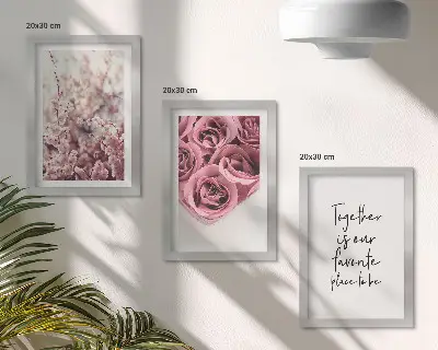 Juego de 3 cuadros decorativos con motivos de flores y ramos de rosas con inscripción hecha a mano