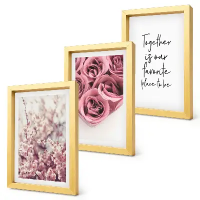 Juego de 3 cuadros decorativos con motivos de flores y ramos de rosas con inscripción hecha a mano