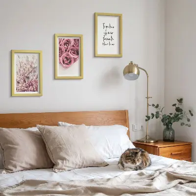 Juego de 3 cuadros decorativos con motivos de flores y ramos de rosas con inscripción hecha a mano