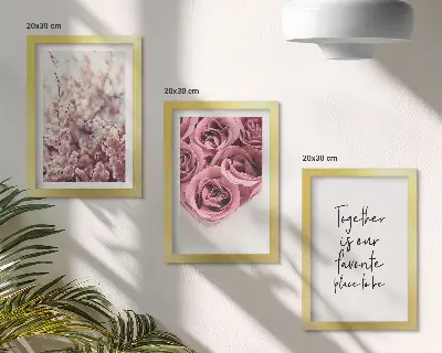 Juego de 3 cuadros decorativos con motivos de flores y ramos de rosas con inscripción hecha a mano