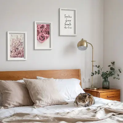 Juego de 3 cuadros decorativos con motivos de flores y ramos de rosas con inscripción hecha a mano
