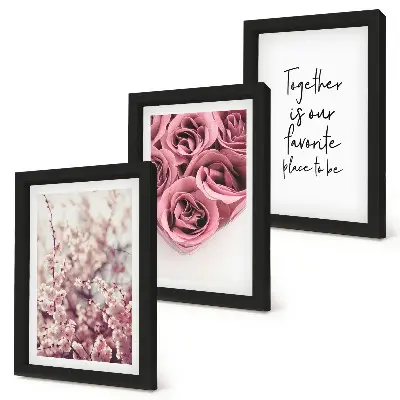Juego de 3 cuadros decorativos con motivos de flores y ramos de rosas con inscripción hecha a mano