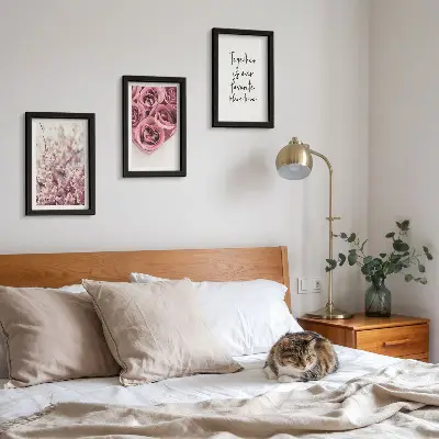 Juego de 3 cuadros decorativos con motivos de flores y ramos de rosas con inscripción hecha a mano