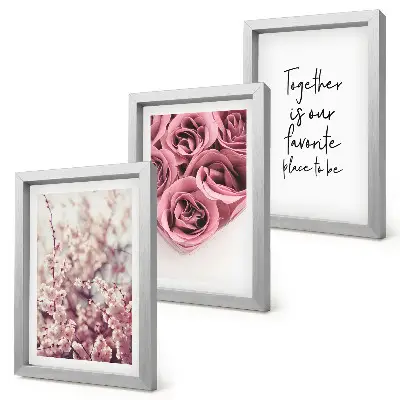 Juego de 3 cuadros decorativos con motivos de flores y ramos de rosas con inscripción hecha a mano