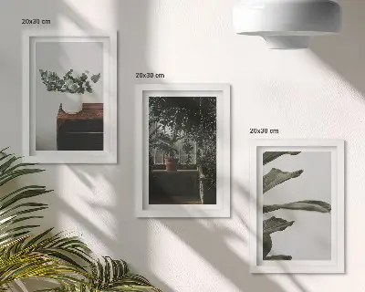 Juego de 3 cuadros decorativos con diseño de plantas en maceta de hojas rústicas