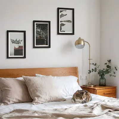 Juego de 3 cuadros decorativos con diseño de plantas en maceta de hojas rústicas