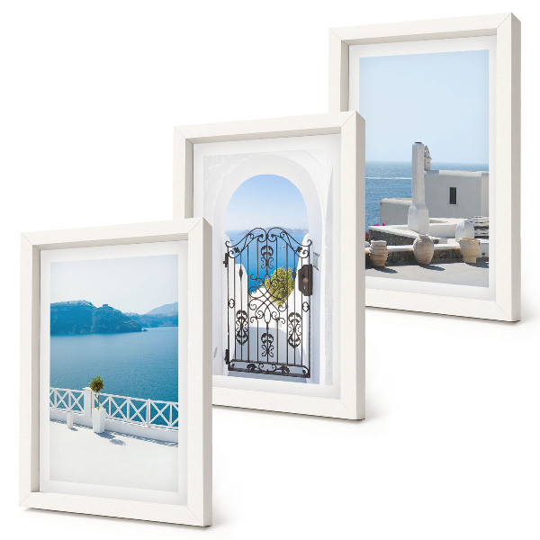 Tríptico enmarcado Vistas al mar con edificios blancos en Grecia