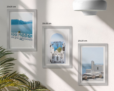 Tríptico enmarcado Vistas al mar con edificios blancos en Grecia