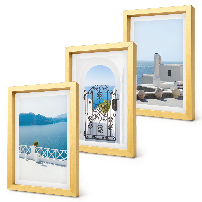 Tríptico enmarcado Vistas al mar con edificios blancos en Grecia