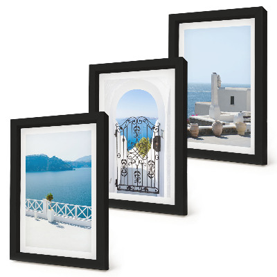 Tríptico enmarcado Vistas al mar con edificios blancos en Grecia
