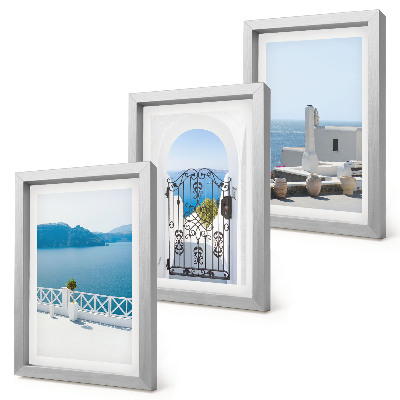 Tríptico enmarcado Vistas al mar con edificios blancos en Grecia