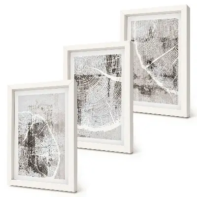 Juego de 3 cuadros decorativos con diseño de vetas de madera en tonos grises y blancos