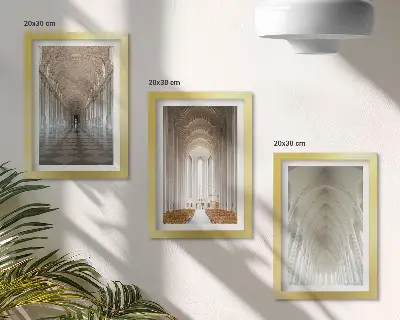 Juego de 3 cuadros decorativos con motivos de interiores de edificios históricos y catedrales