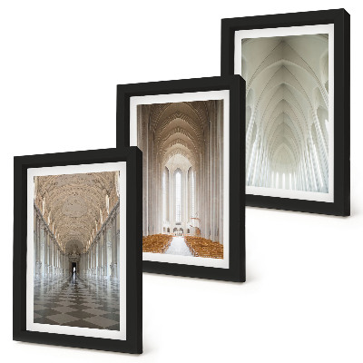Juego de 3 cuadros decorativos Interiores de edificios históricos y catedrales