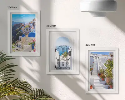 Tríptico enmarcado Vistas de Santorini arquitectura griega de Oia