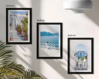 Juego de 3 cuadros decorativos con diseño de escaleras blancas, plantas, vistas al mar y puerta