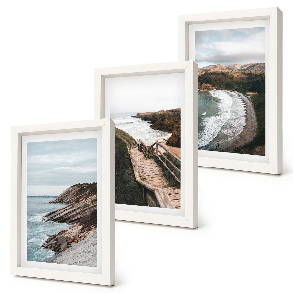 Juego de 3 cuadros decorativos Vistas costeras con acantilados y paisajes de playa.