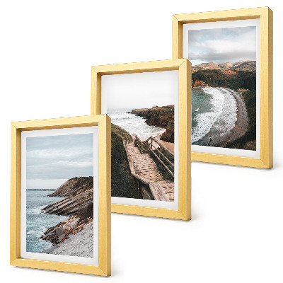 Juego de 3 cuadros decorativos Vistas costeras con acantilados y paisajes de playa.