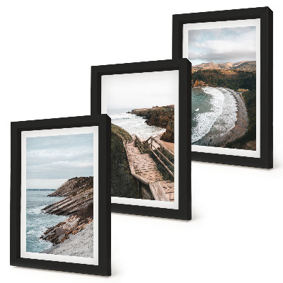 Juego de 3 cuadros decorativos Vistas costeras con acantilados y paisajes de playa.