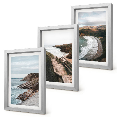 Juego de 3 cuadros decorativos Vistas costeras con acantilados y paisajes de playa.