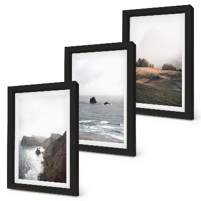 Tríptico enmarcado Paisajes de montaña y mar con nubes y bosques