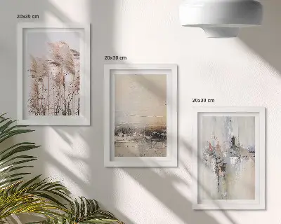 Tríptico enmarcado con diseño de vegetación natural y patrones abstractos en tonos apagados