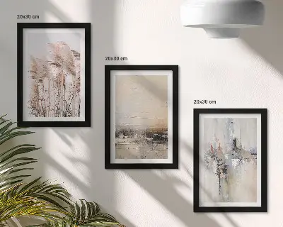 Tríptico enmarcado con diseño de vegetación natural y patrones abstractos en tonos apagados