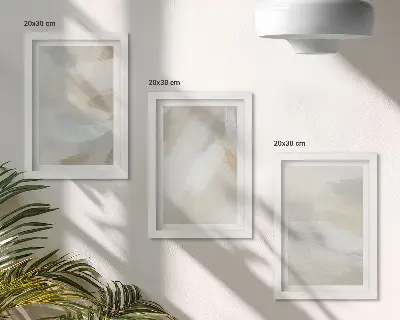 Tríptico enmarcado fondo abstracto claro con pinceladas delicadas