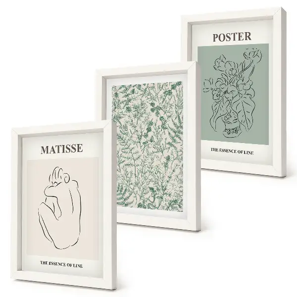 Juego de 3 cuadros decorativos con motivos vegetales de estilo minimalista
